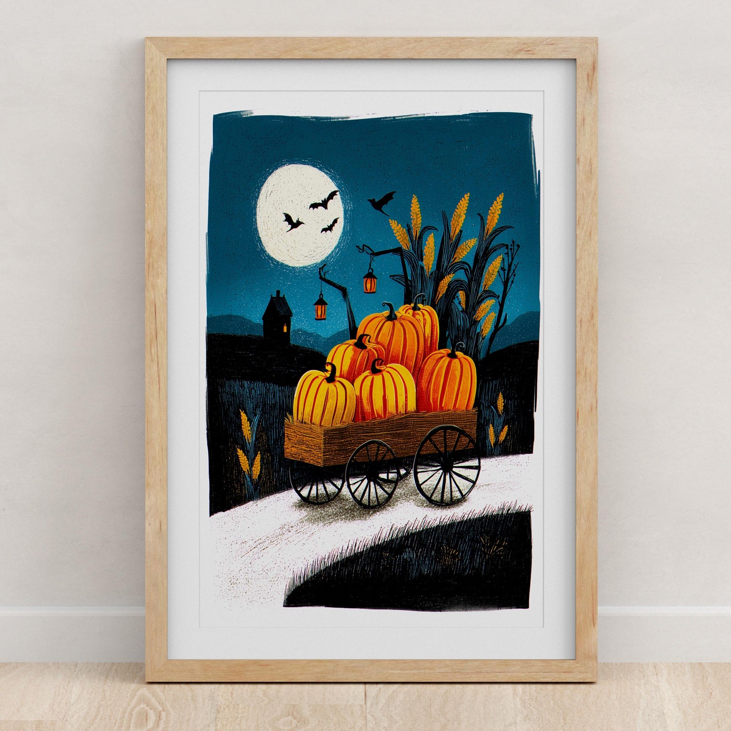Pumpkin Patch folk-art art print, blank inside