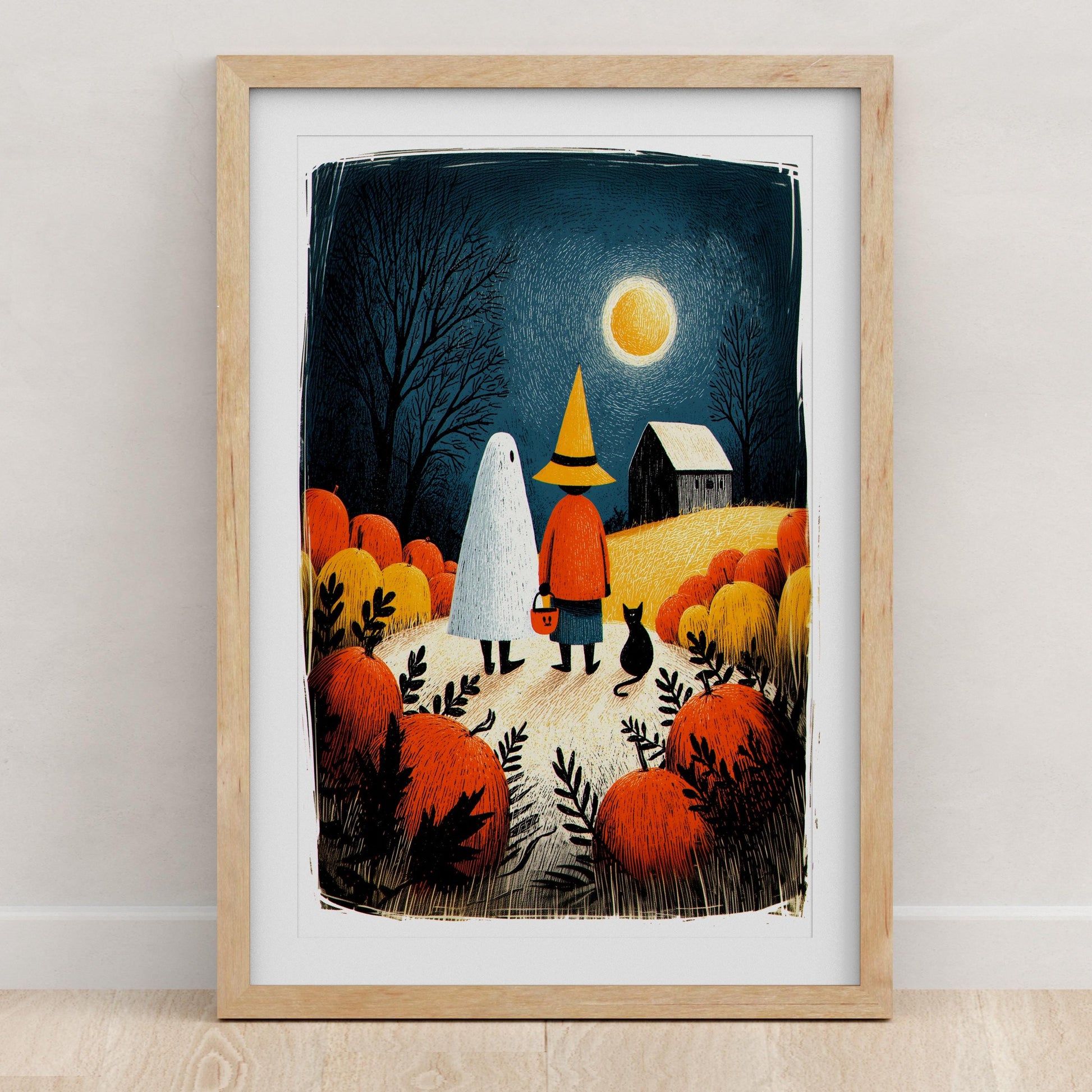 Pumpkin Patch folk-art art print, blank inside