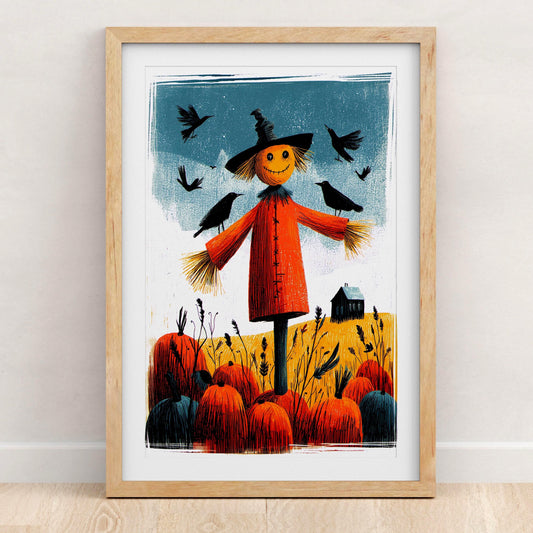 Pumpkin Patch folk-art art print, blank inside