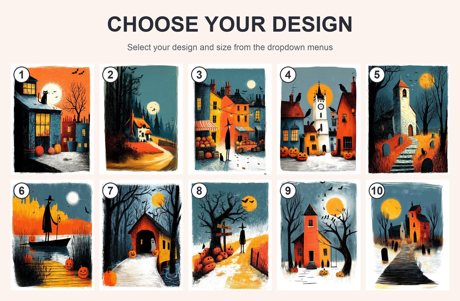 Haunted Village folk-art art print, blank inside