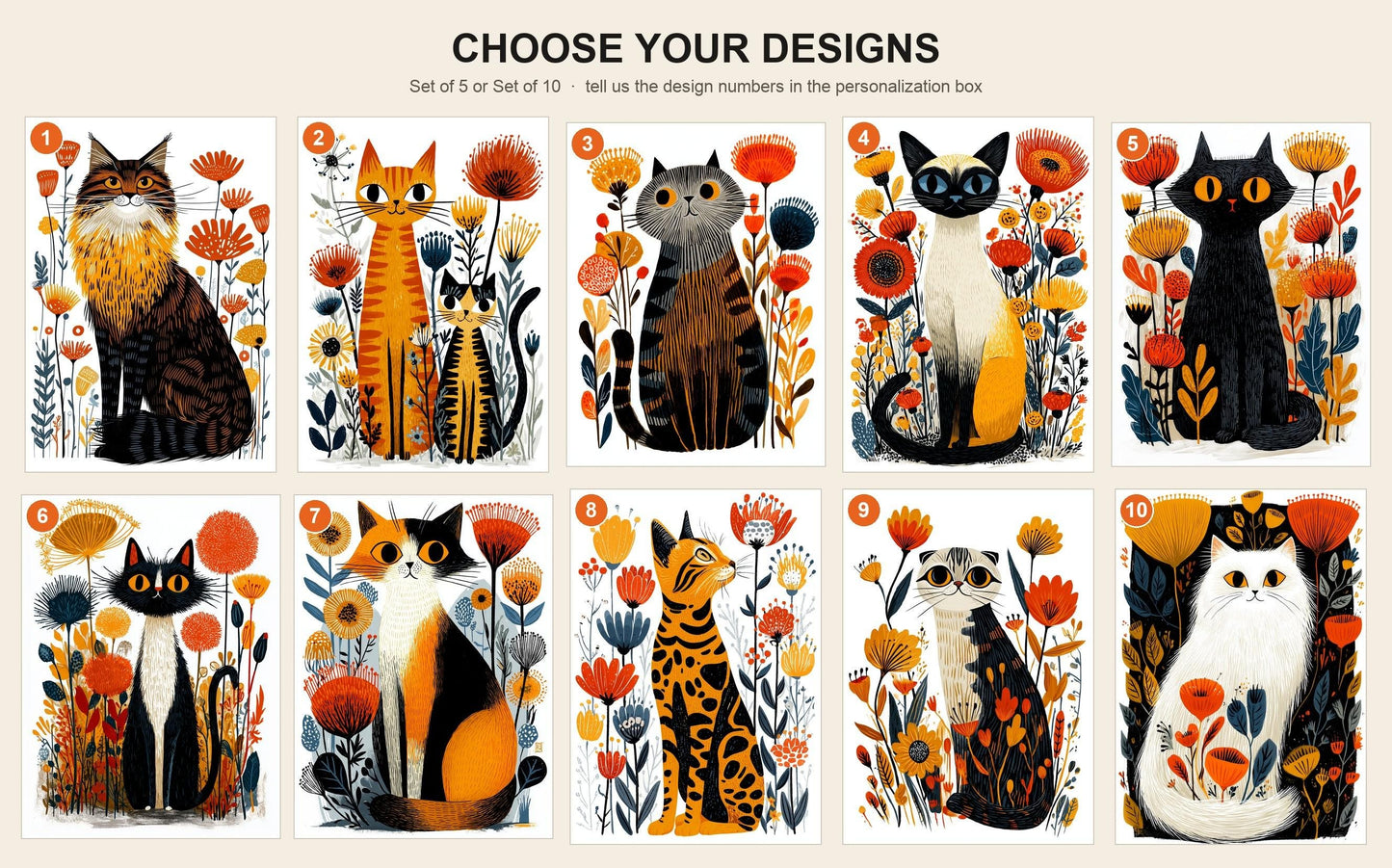 Cat Lover folk-art greeting card, blank inside