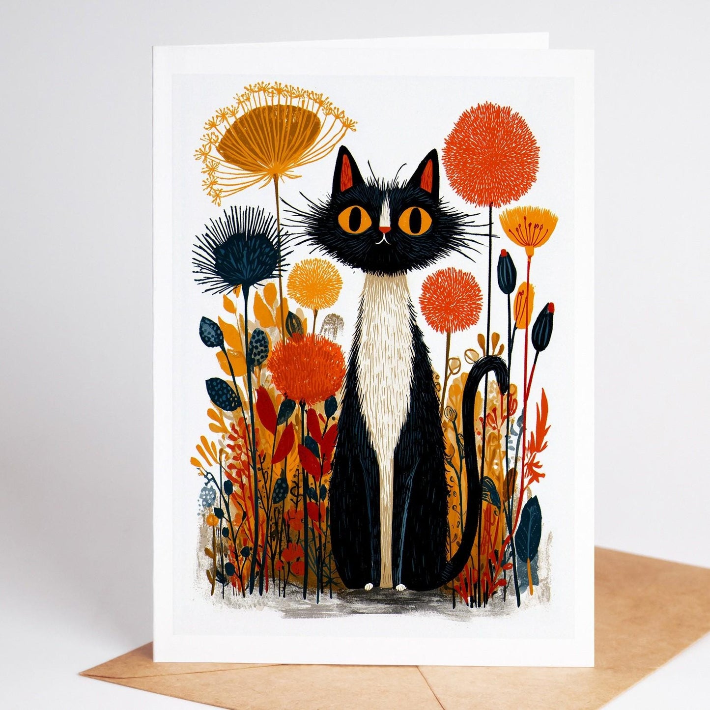 Cat Lover folk-art greeting card, blank inside