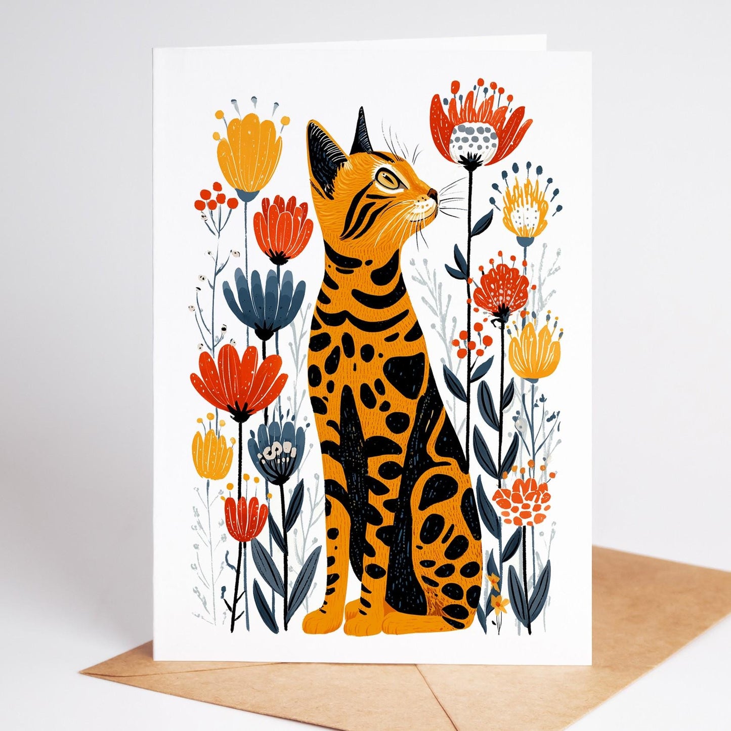 Cat Lover folk-art greeting card, blank inside