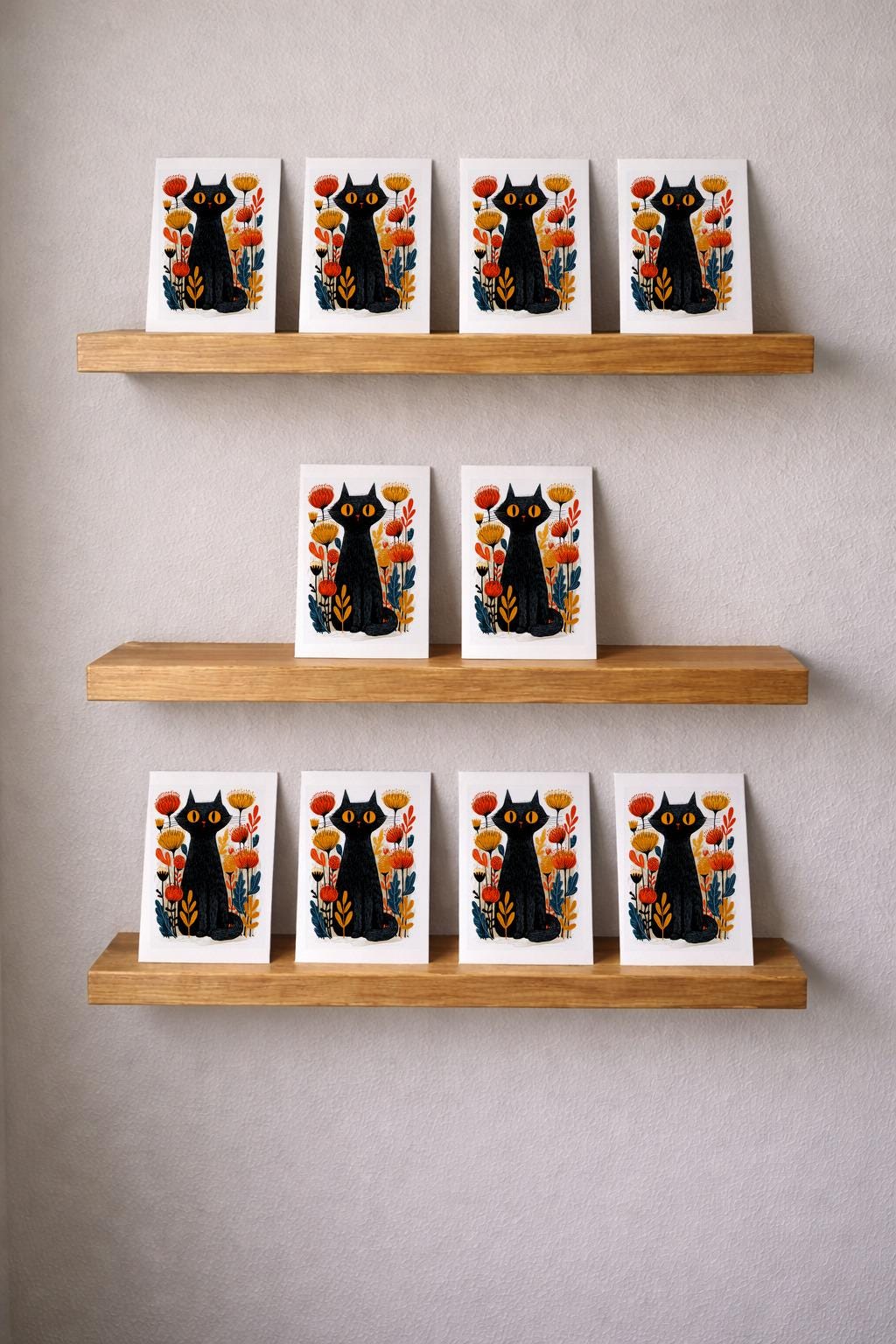 Black Cat folk-art greeting card, blank inside