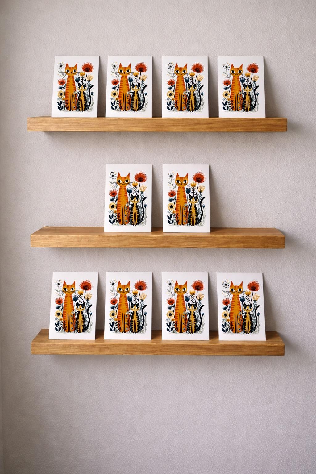 Orange Tabby Cat folk-art greeting card, blank inside