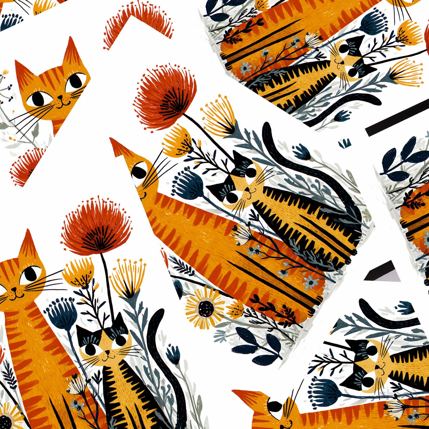 Orange Tabby Cat folk-art greeting card, blank inside