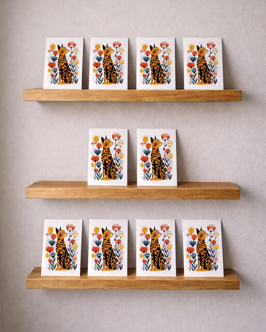 Bengal Cat folk-art greeting card, blank inside