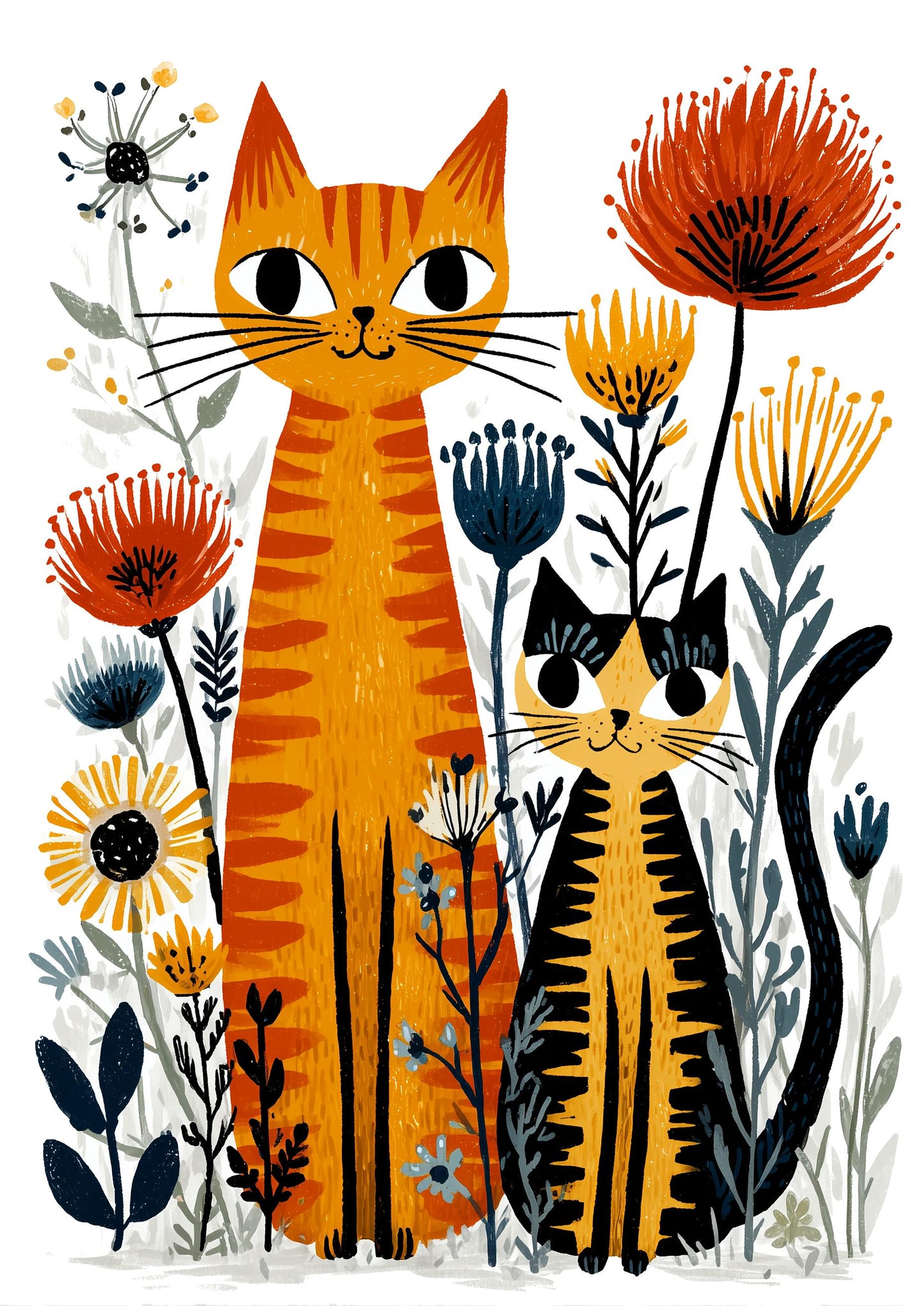 Orange Tabby Cat folk-art greeting card, blank inside