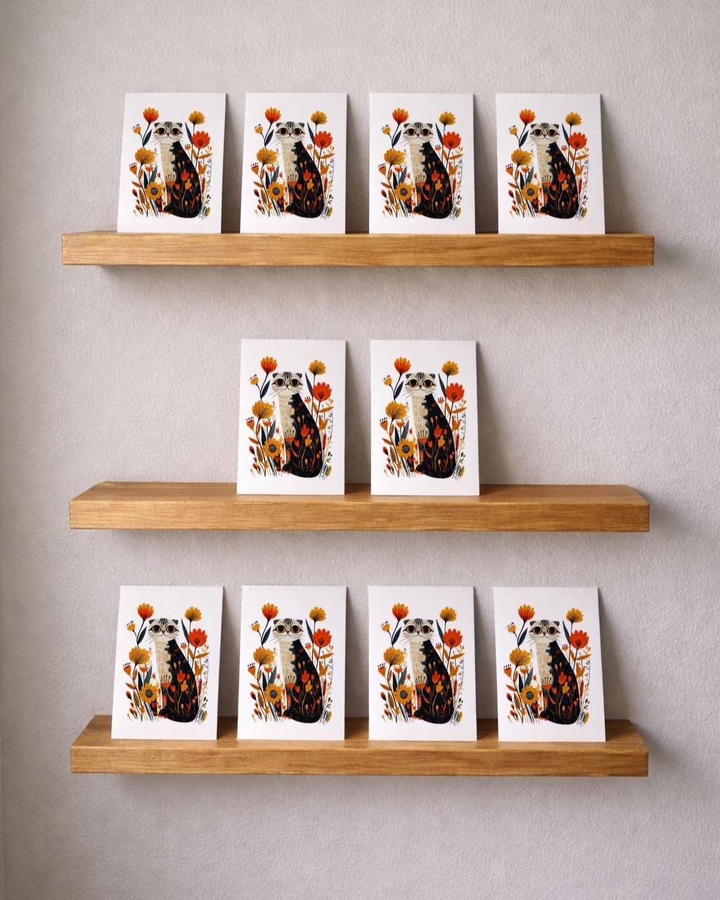 Scottish Fold Cat folk-art greeting card, blank inside