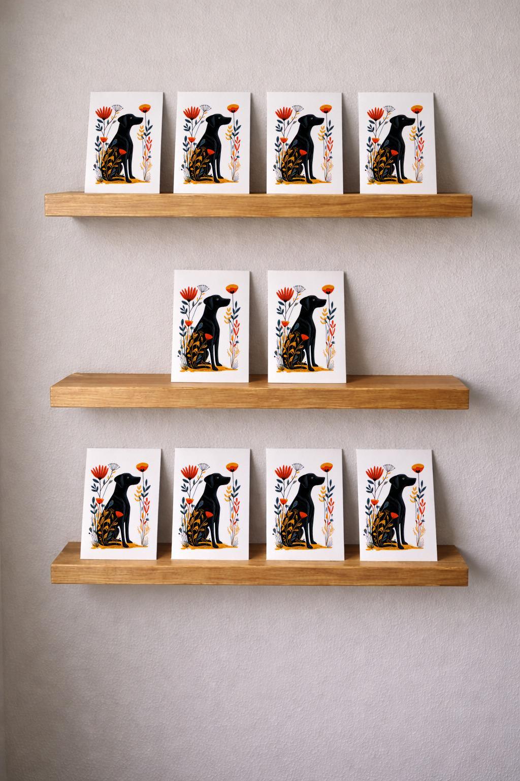 Chocolate Lab folk-art greeting card, blank inside