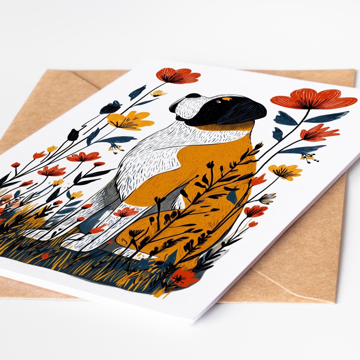 St. Bernard folk-art greeting card, blank inside