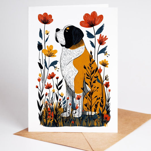 St. Bernard folk-art greeting card, blank inside