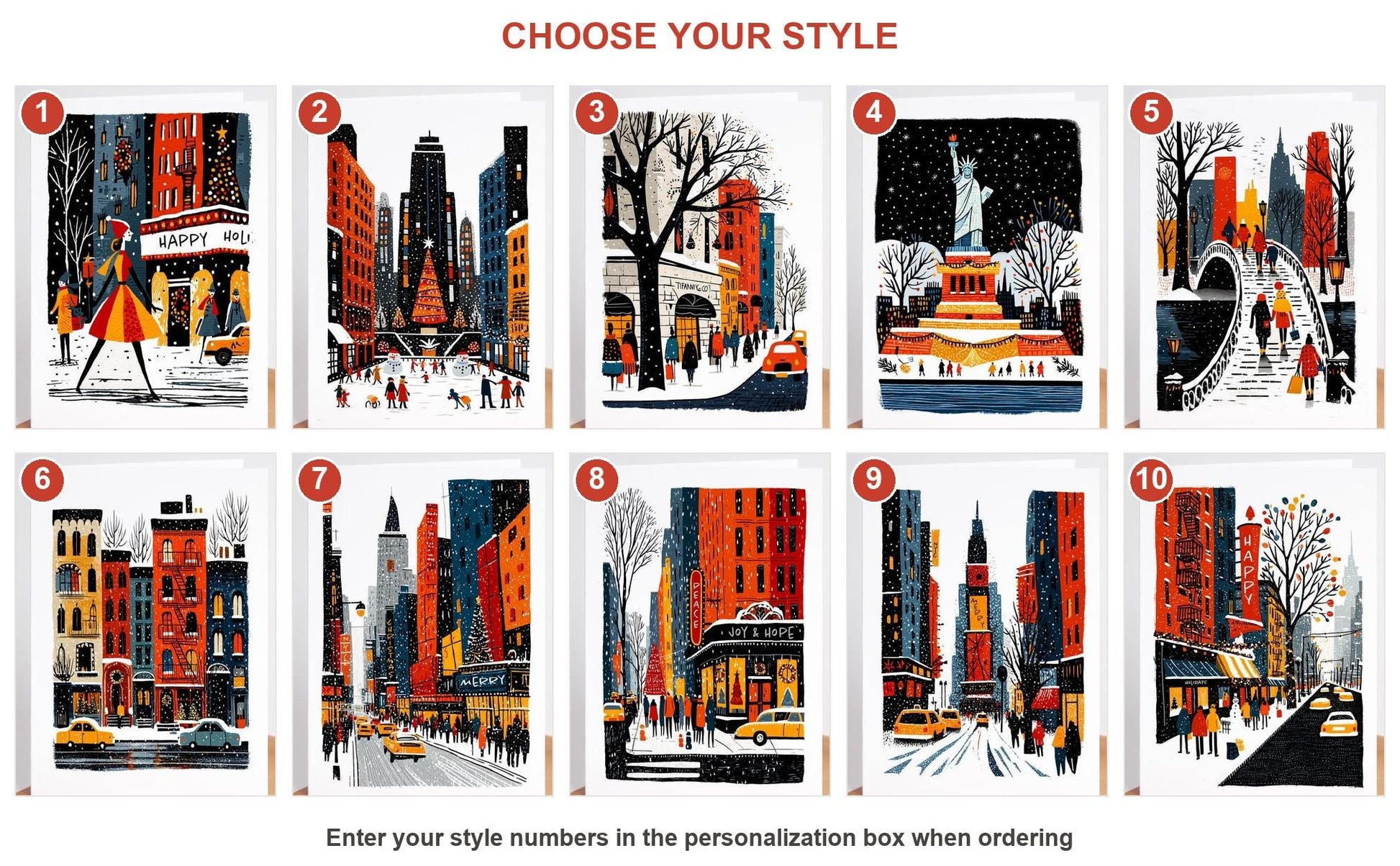 NYC folk-art greeting card, blank inside