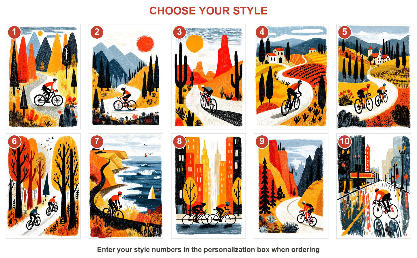 Cycling folk-art greeting card, blank inside