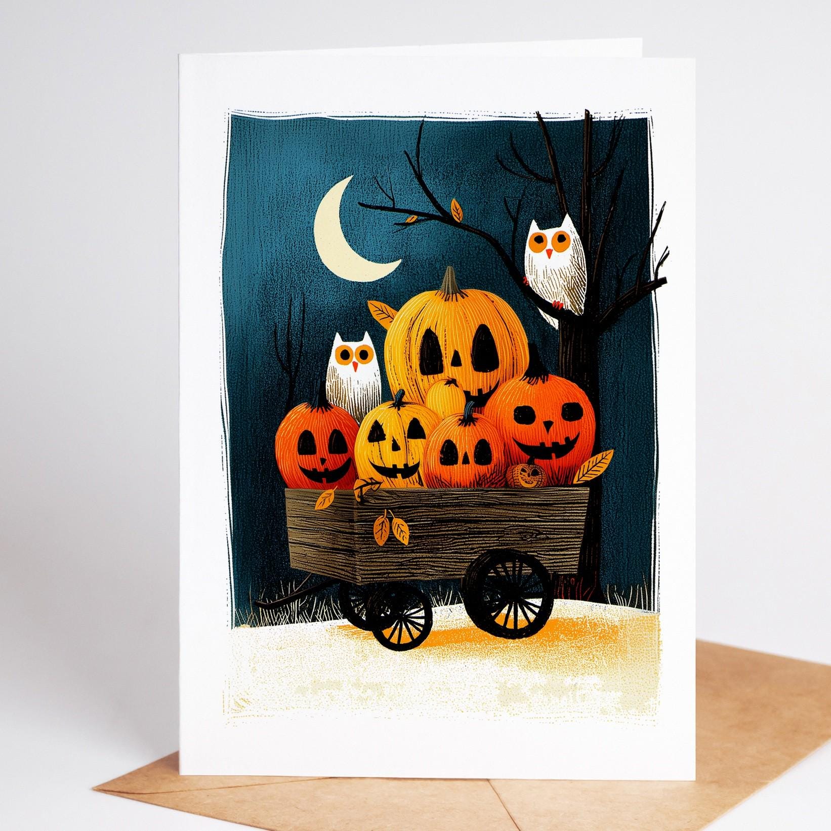 Pumpkin folk-art greeting card, blank inside