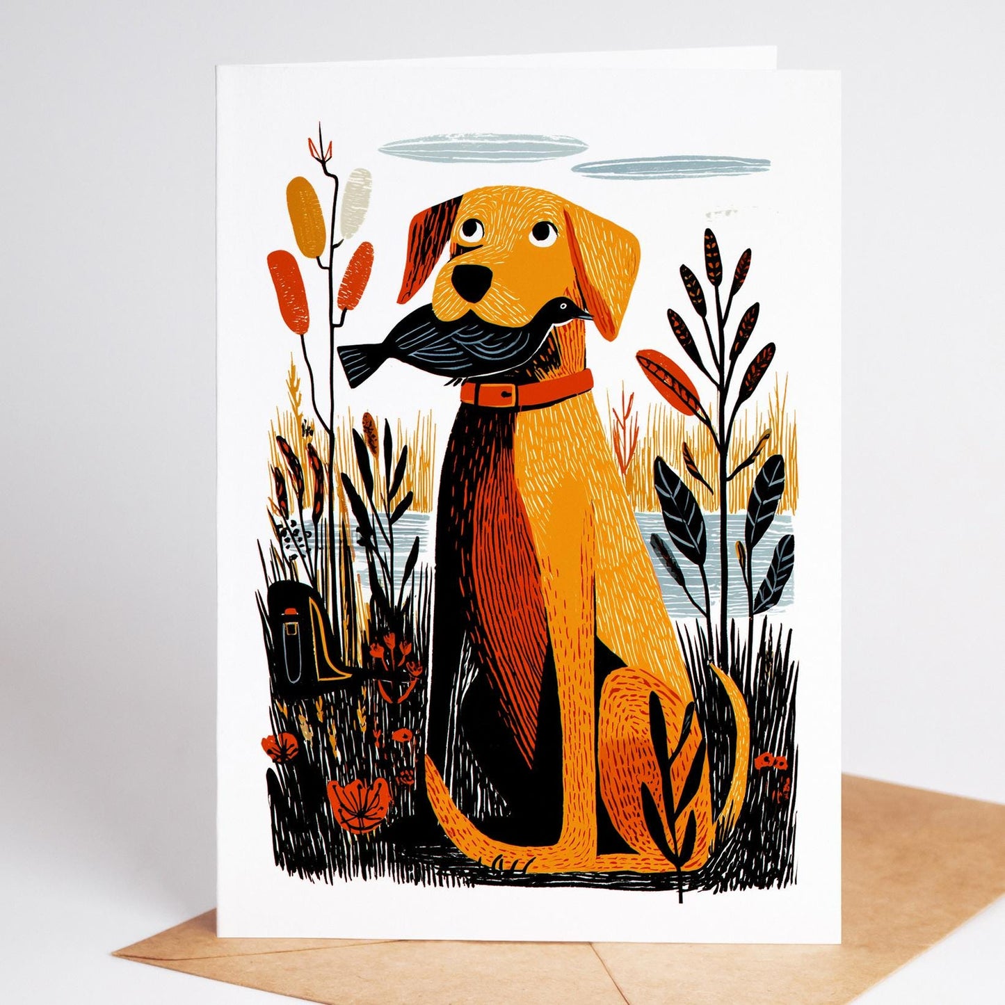 Hunting folk-art greeting card, blank inside