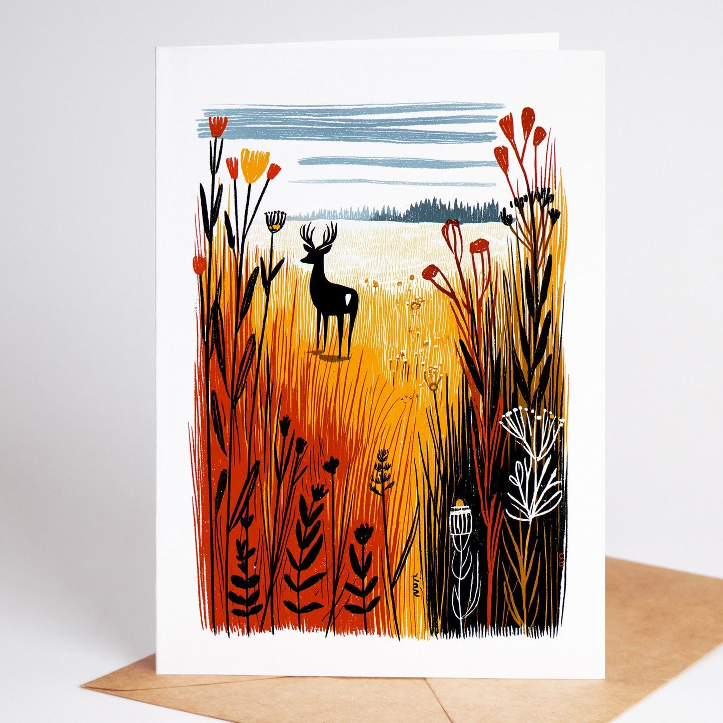 Hunting folk-art greeting card, blank inside