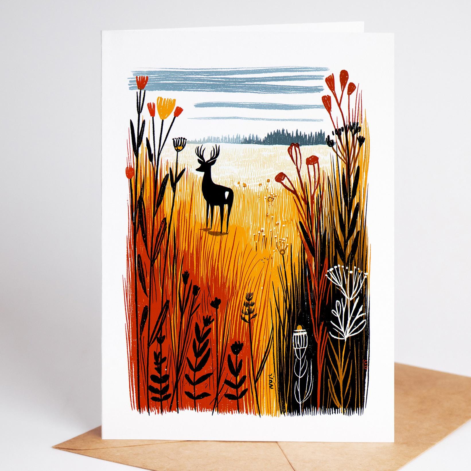 Hunting folk-art greeting card, blank inside