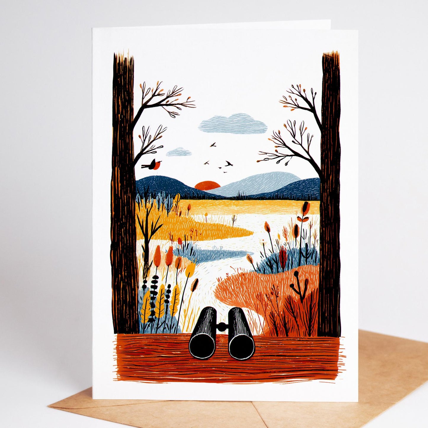 Hunting folk-art greeting card, blank inside