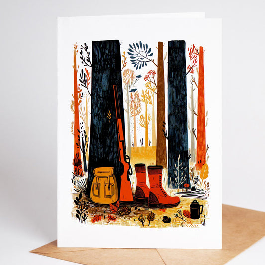 Hunting folk-art greeting card, blank inside