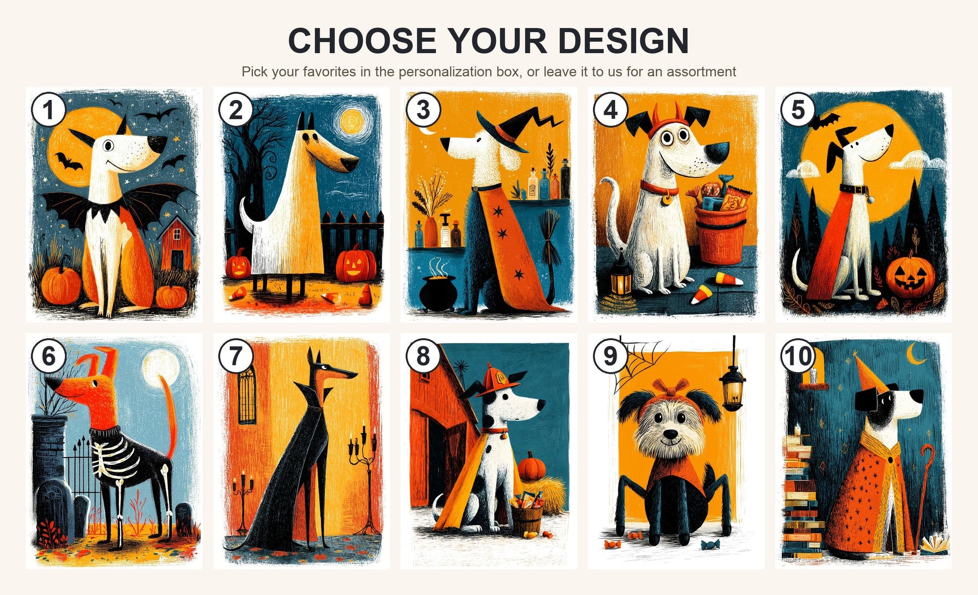 Dog folk-art greeting card, blank inside