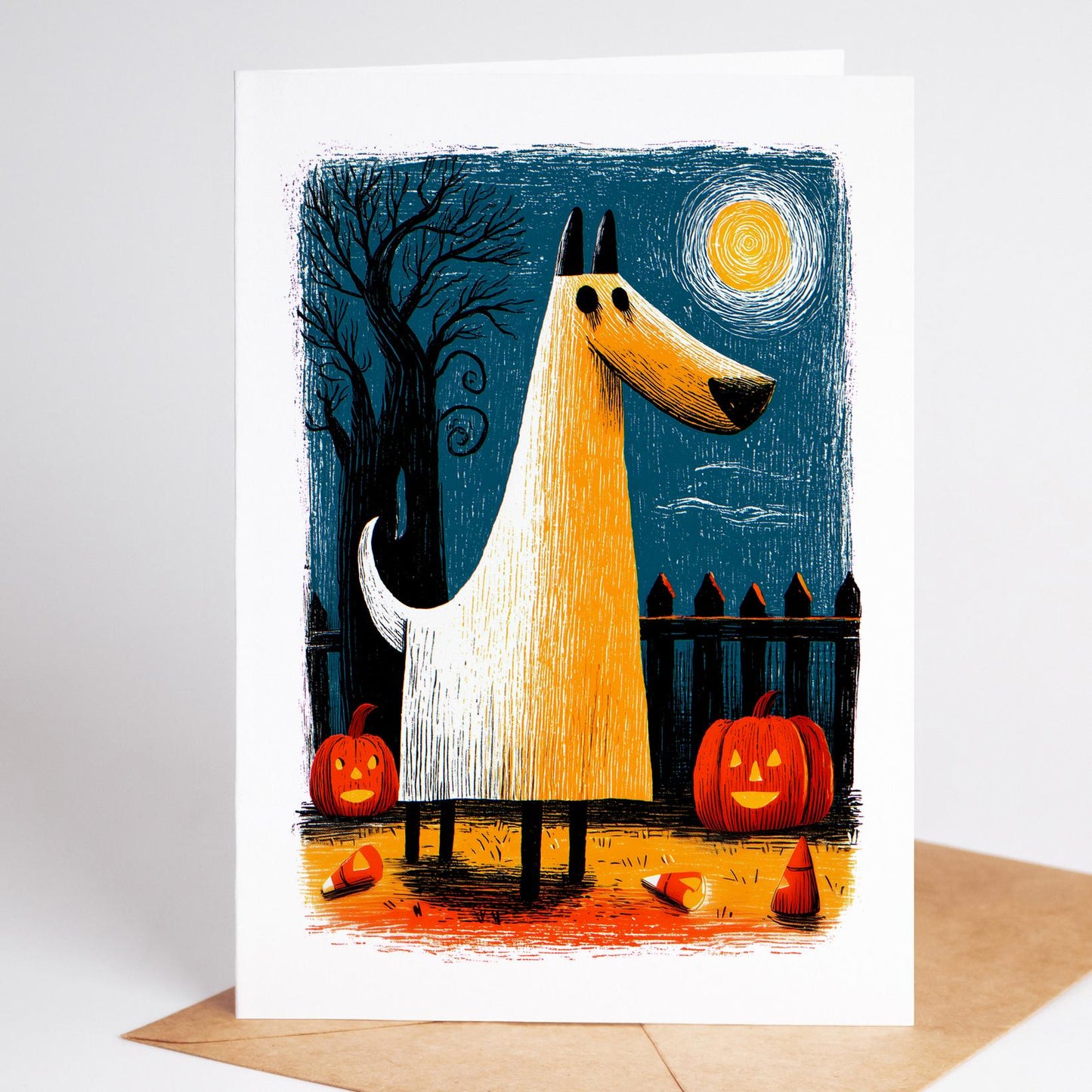 Dog folk-art greeting card, blank inside