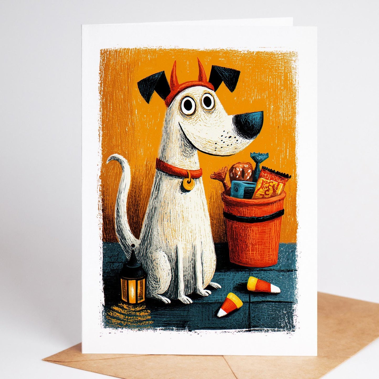 Dog folk-art greeting card, blank inside