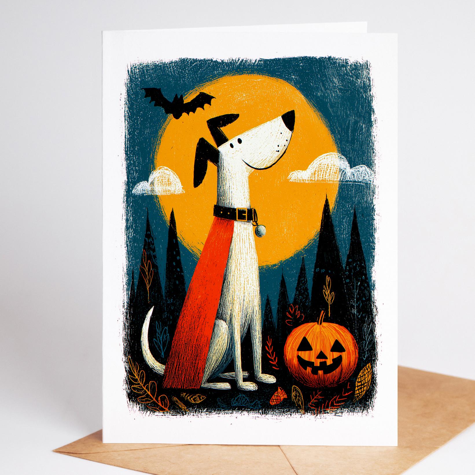 Dog folk-art greeting card, blank inside