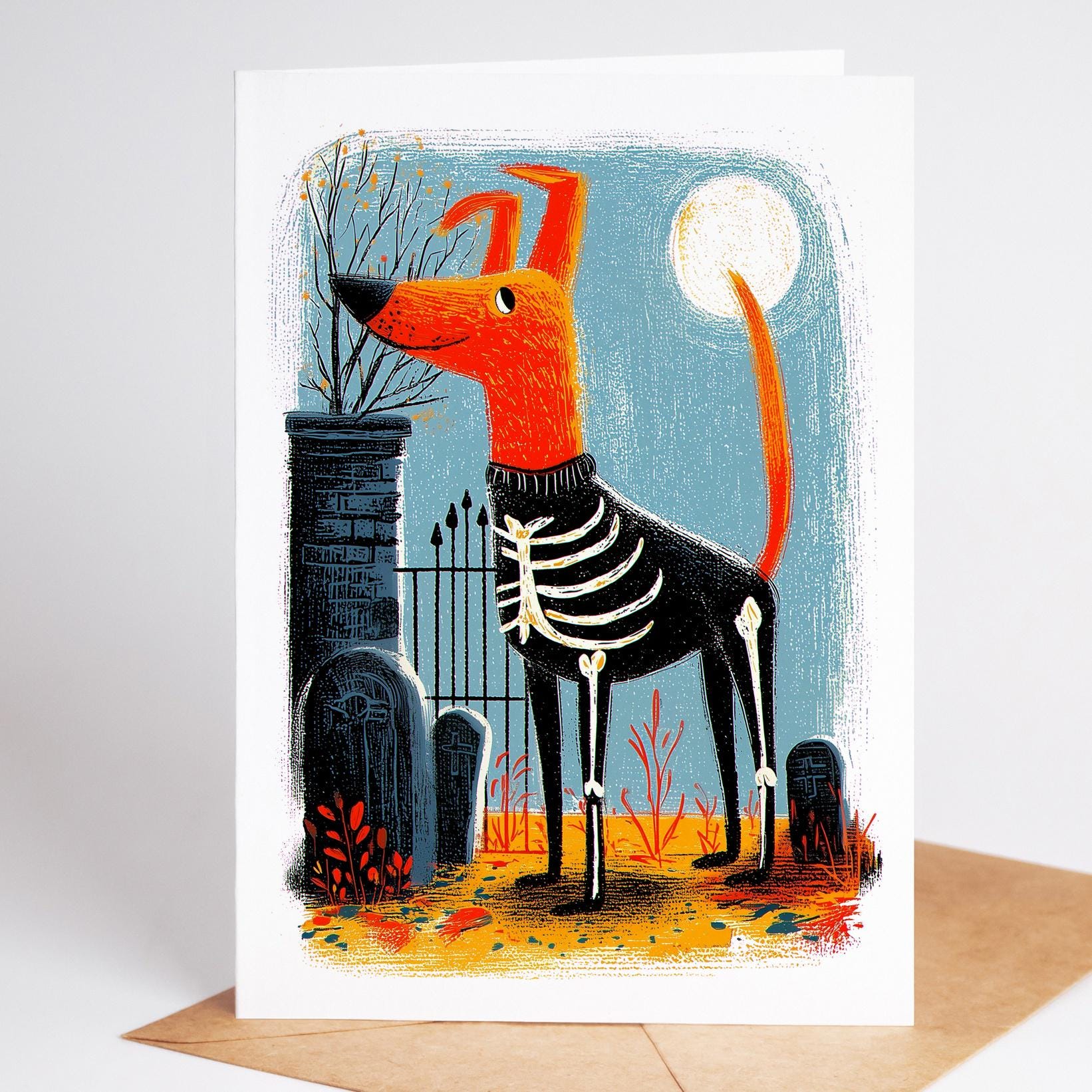 Dog folk-art greeting card, blank inside