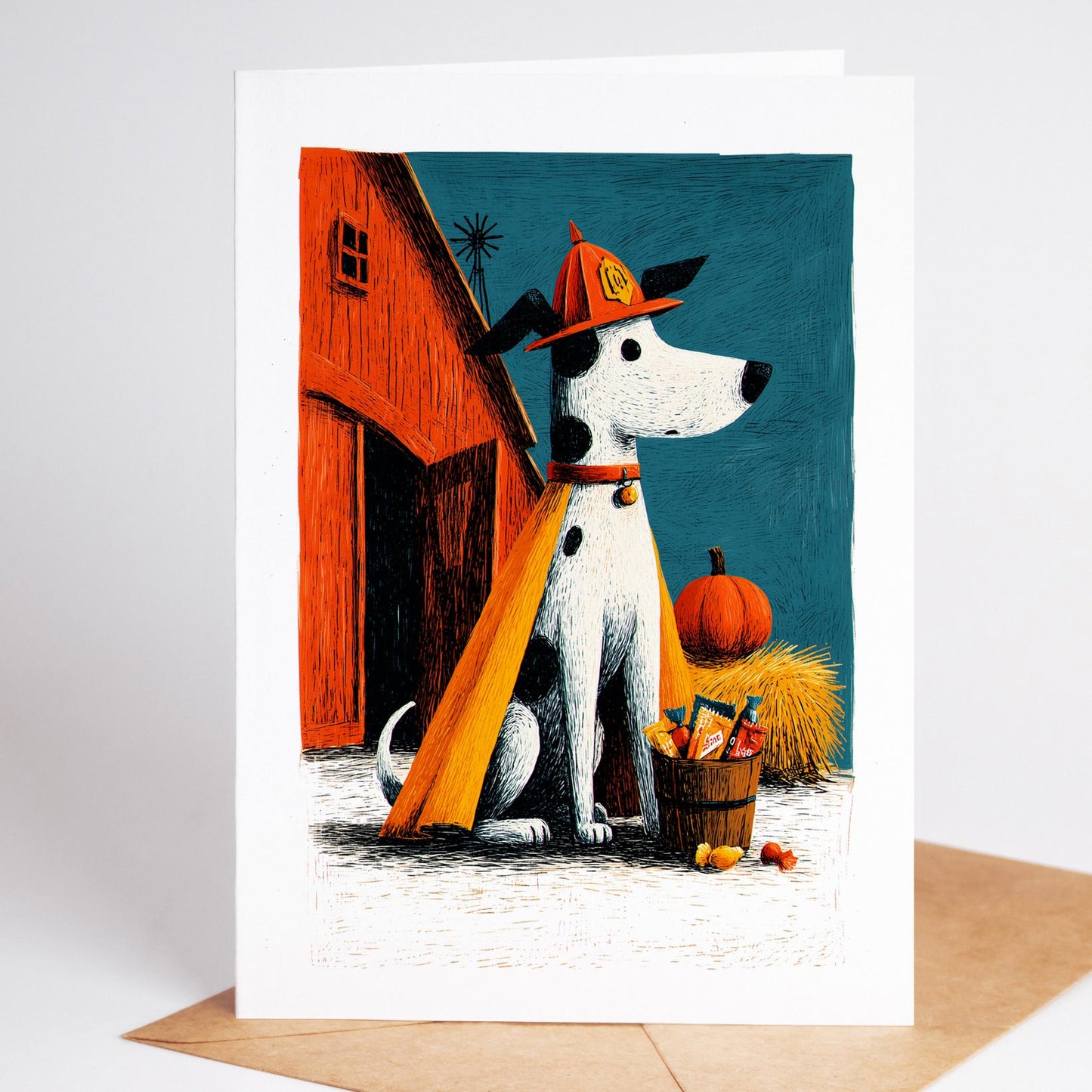 Dog folk-art greeting card, blank inside