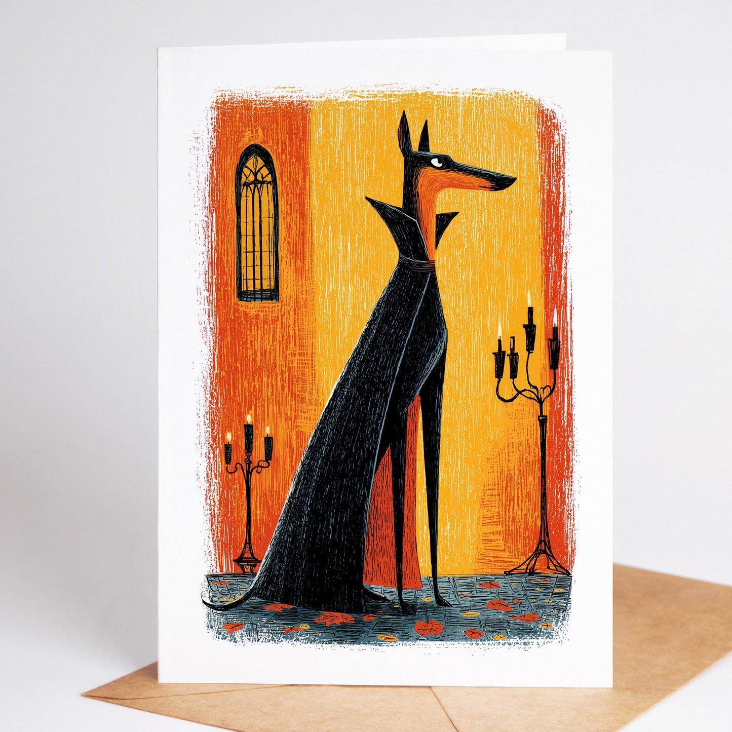 Dog folk-art greeting card, blank inside