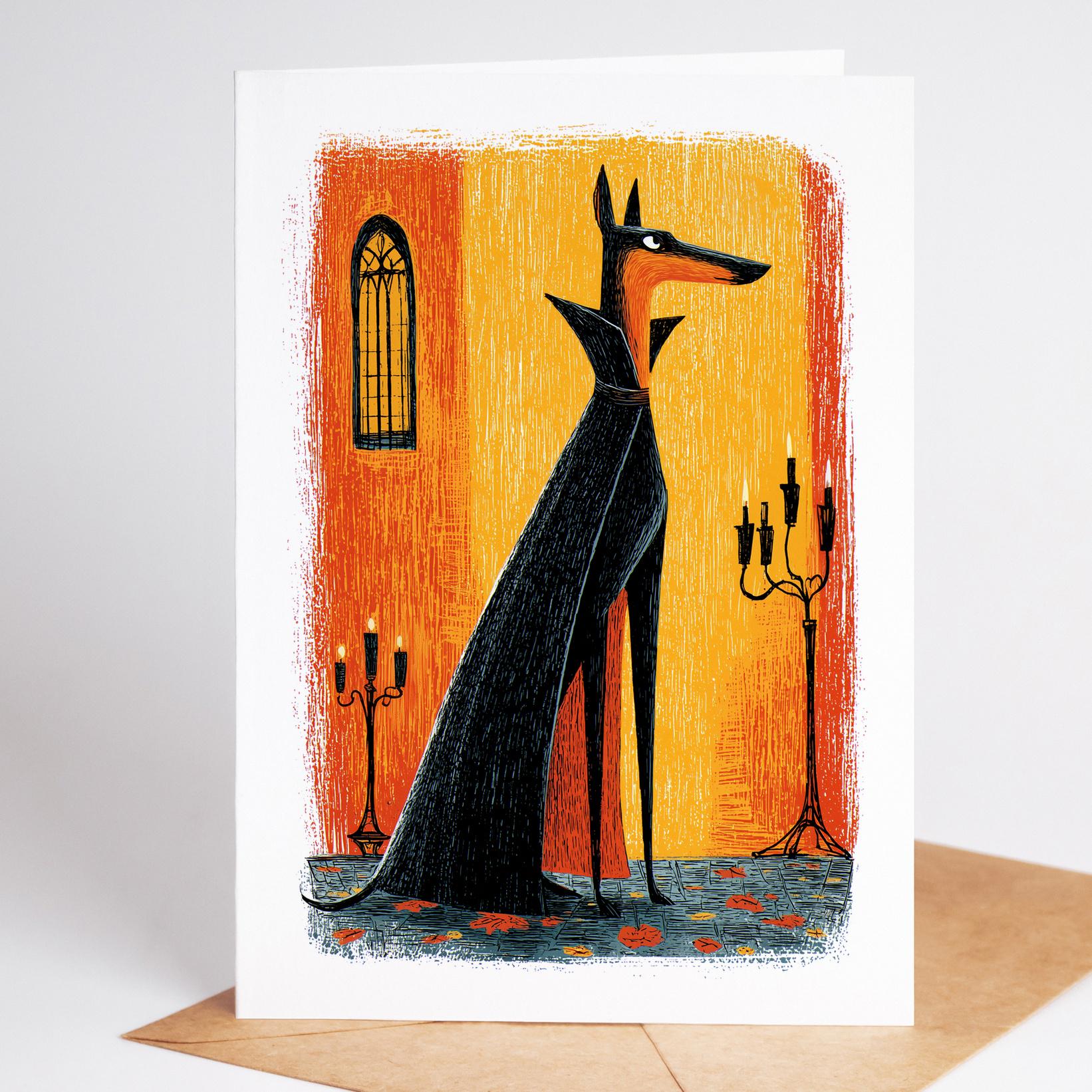 Dog folk-art greeting card, blank inside