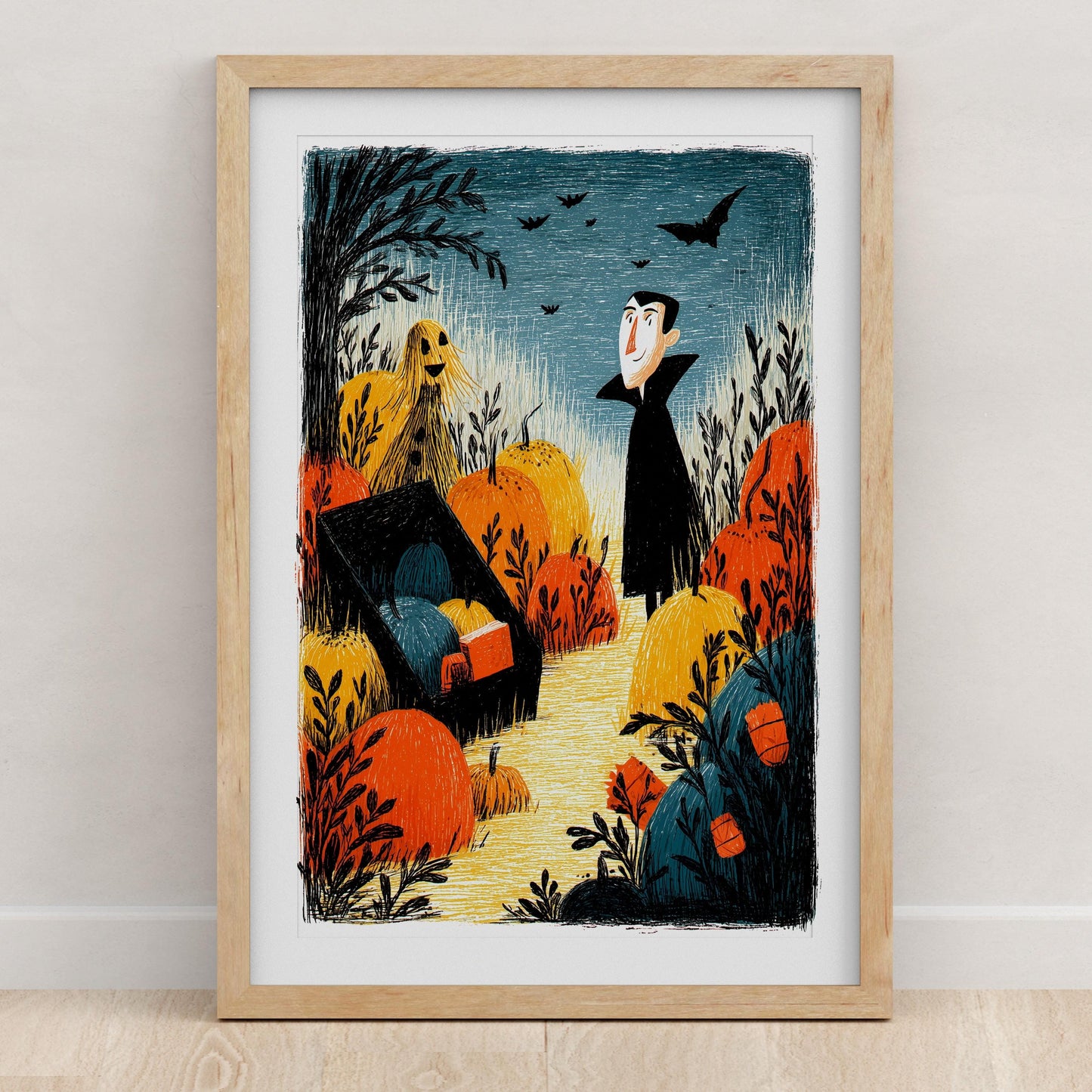 Vintage folk-art art print, blank inside