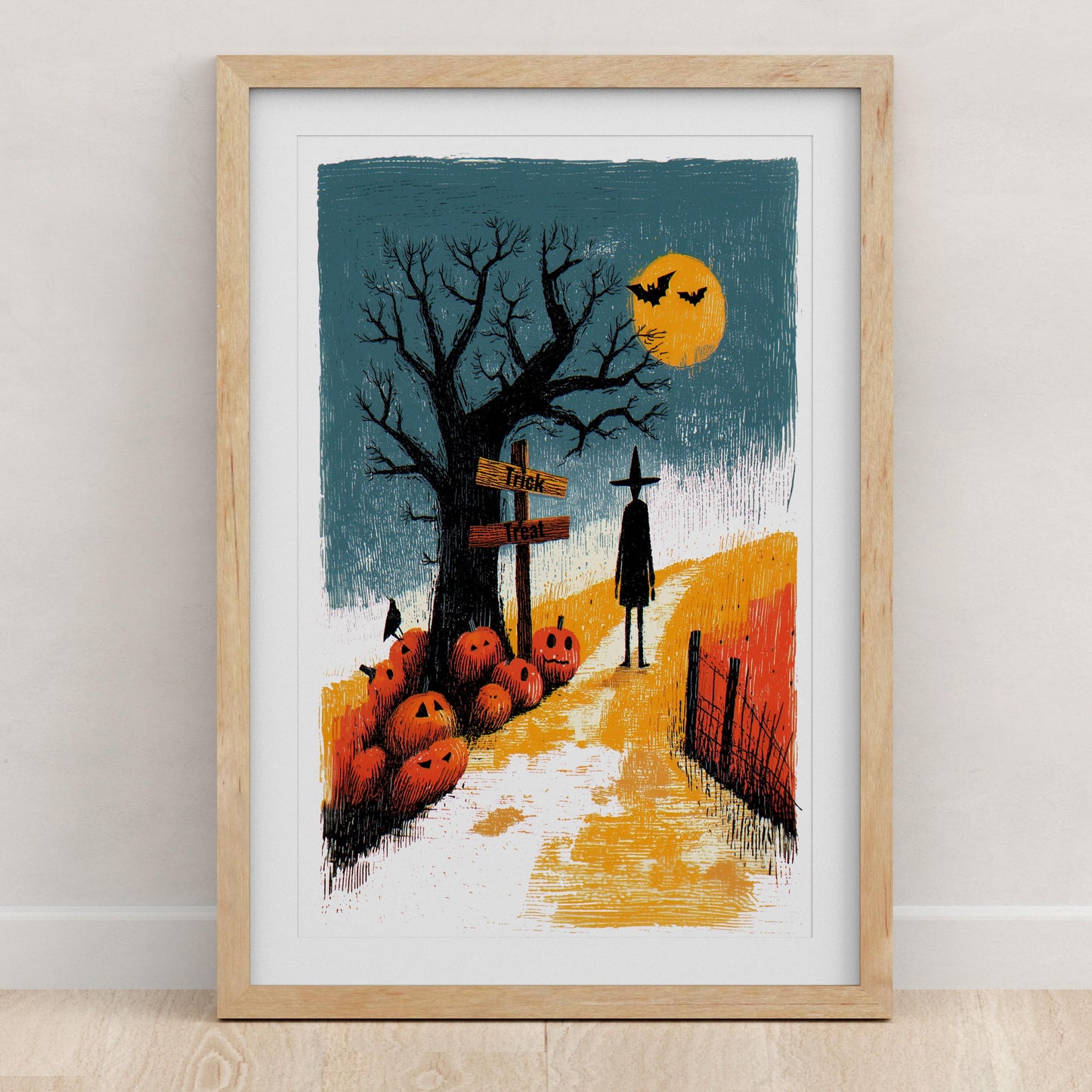 Haunted Village folk-art art print, blank inside