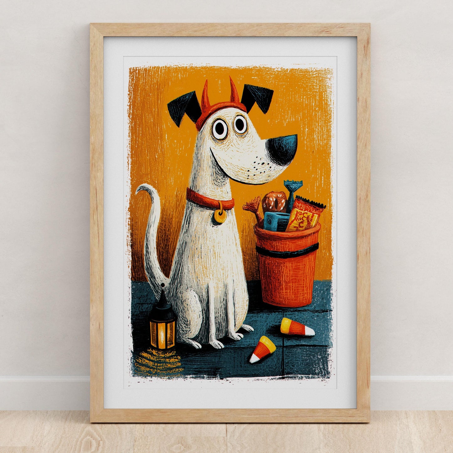 Dog folk-art art print, blank inside