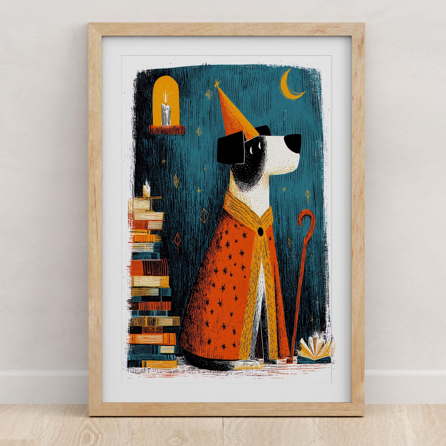 Dog folk-art art print, blank inside