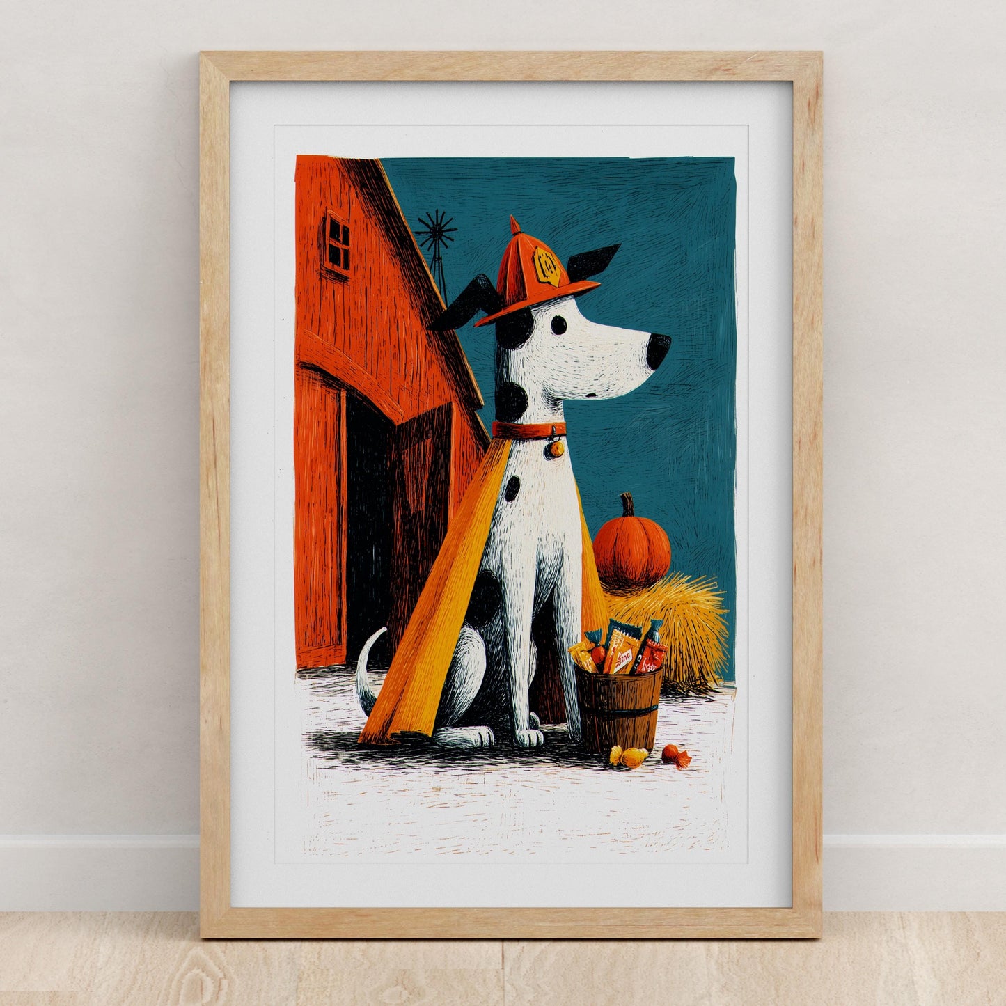 Dog folk-art art print, blank inside
