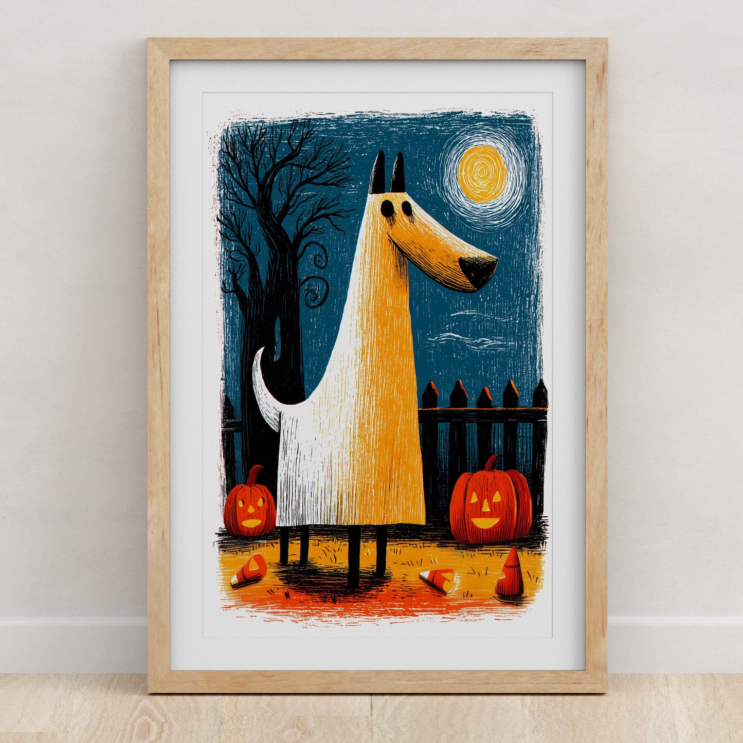 Dog folk-art art print, blank inside