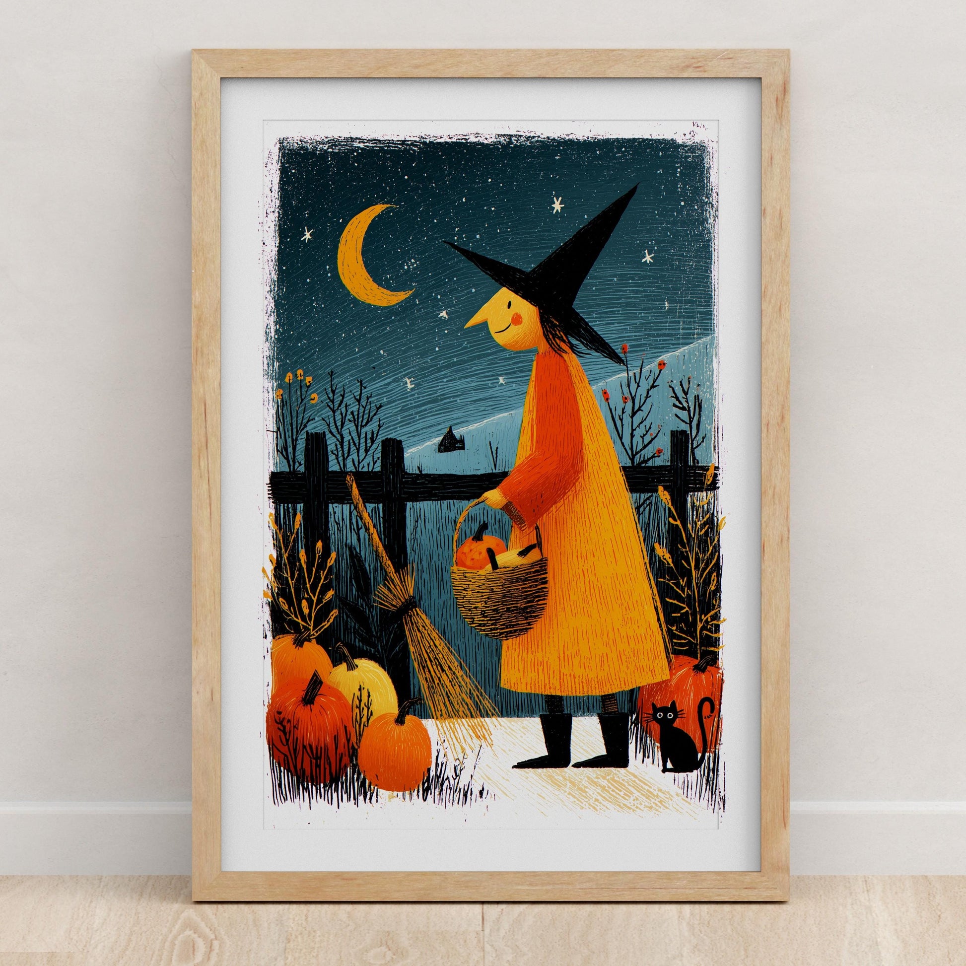 Pumpkin Patch folk-art art print, blank inside