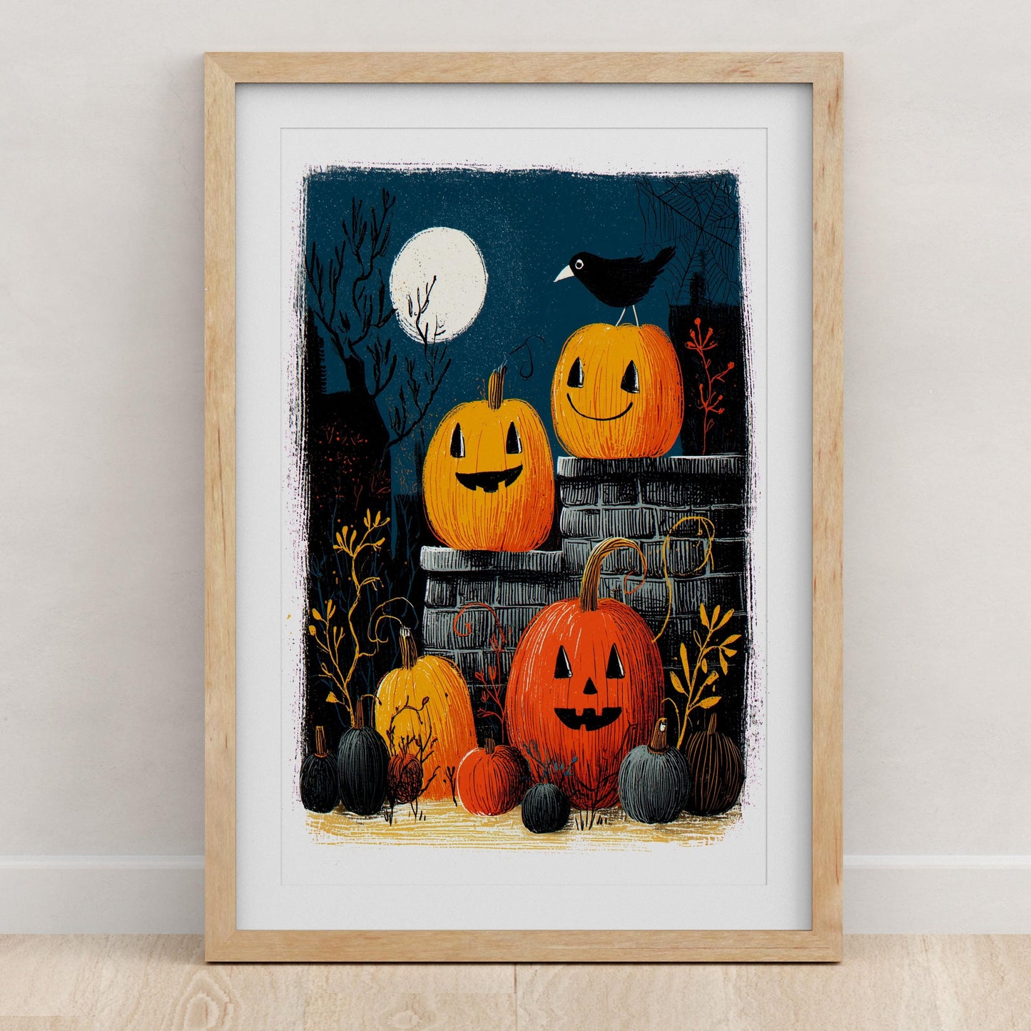 Pumpkin Patch folk-art art print, blank inside