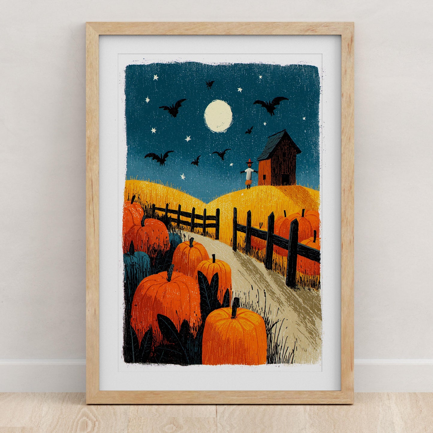 Pumpkin Patch folk-art art print, blank inside