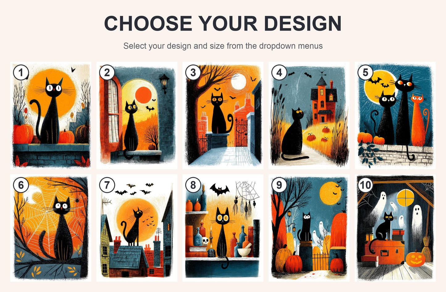 Black Cat folk-art art print, blank inside
