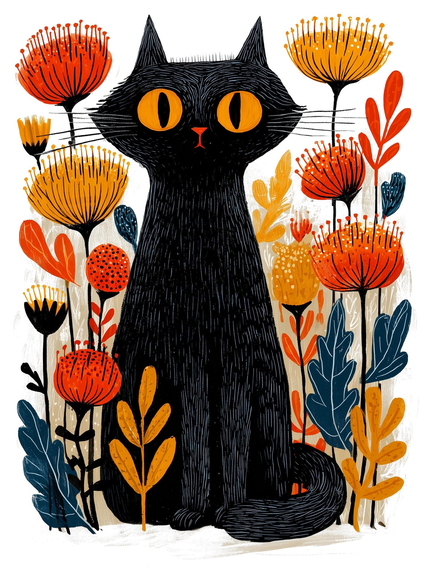 Black Cat folk-art greeting card, blank inside