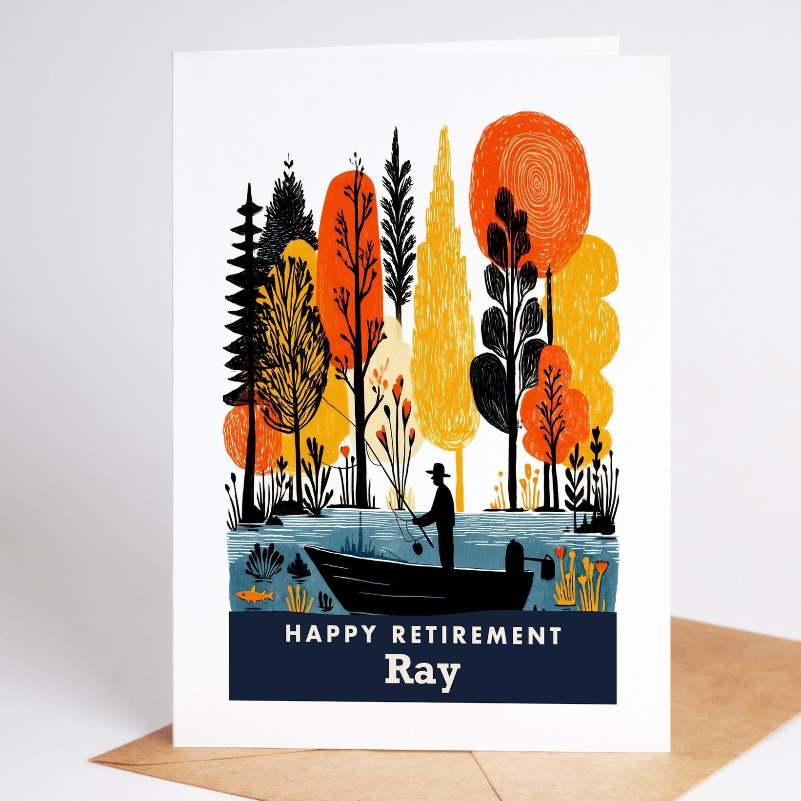 Fishing Retirement Card, Personalized with a Name