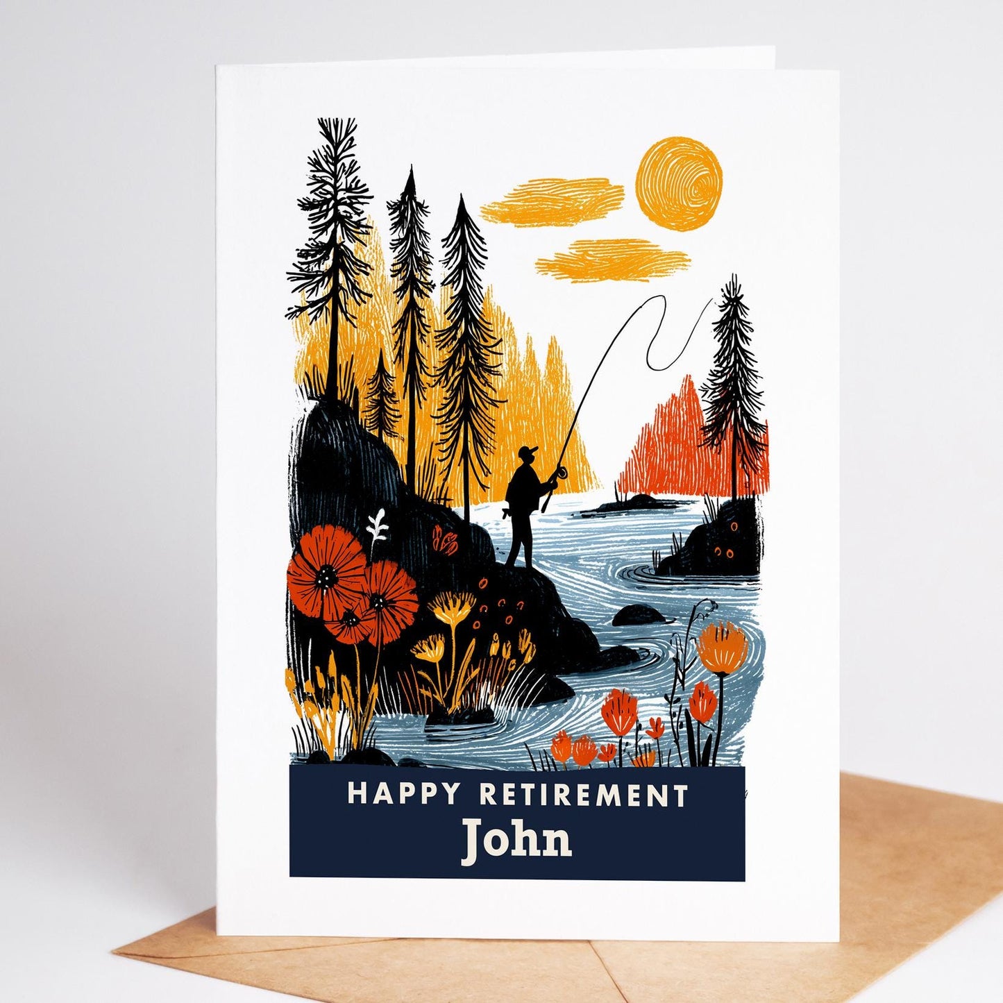 Fly Fishing Retirement Card, Personalized with a Name