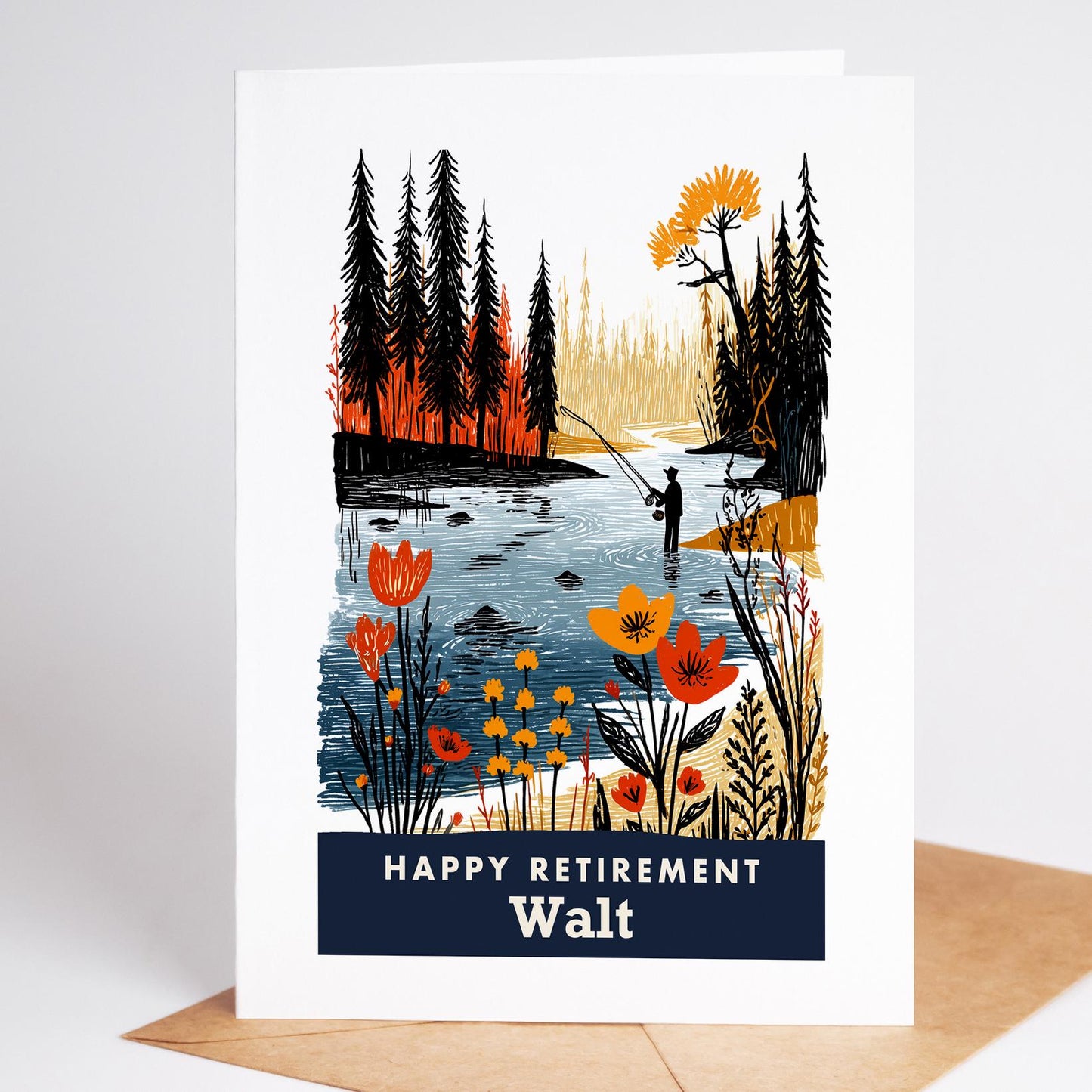 Fly Fishing Retirement Card, Personalized with a Name