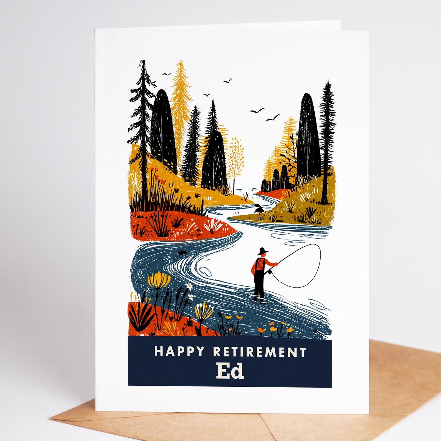 Fly Fishing Retirement Card, Personalized with a Name