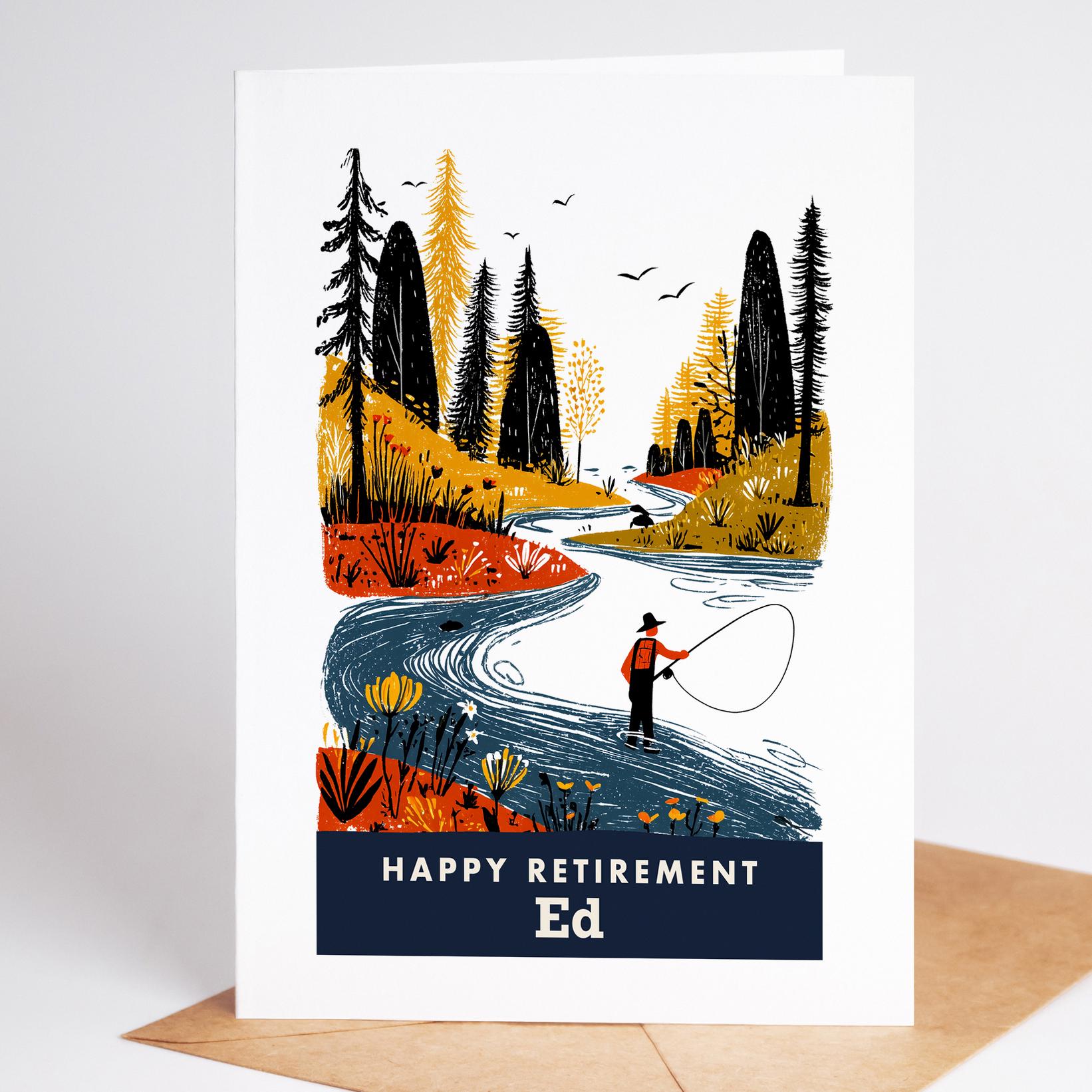 Fly Fishing Retirement Card, Personalized with a Name