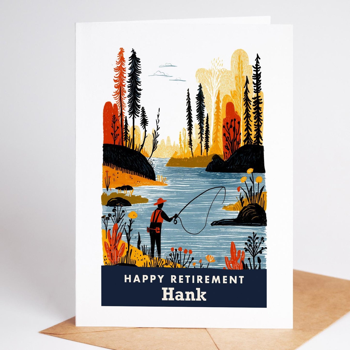 Fly Fishing Retirement Card, Personalized with a Name