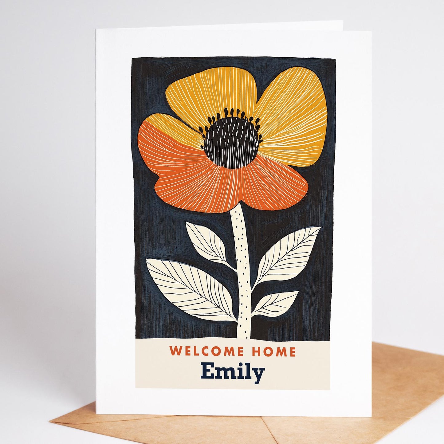 New Home Card, Mid Century Floral Housewarming Card